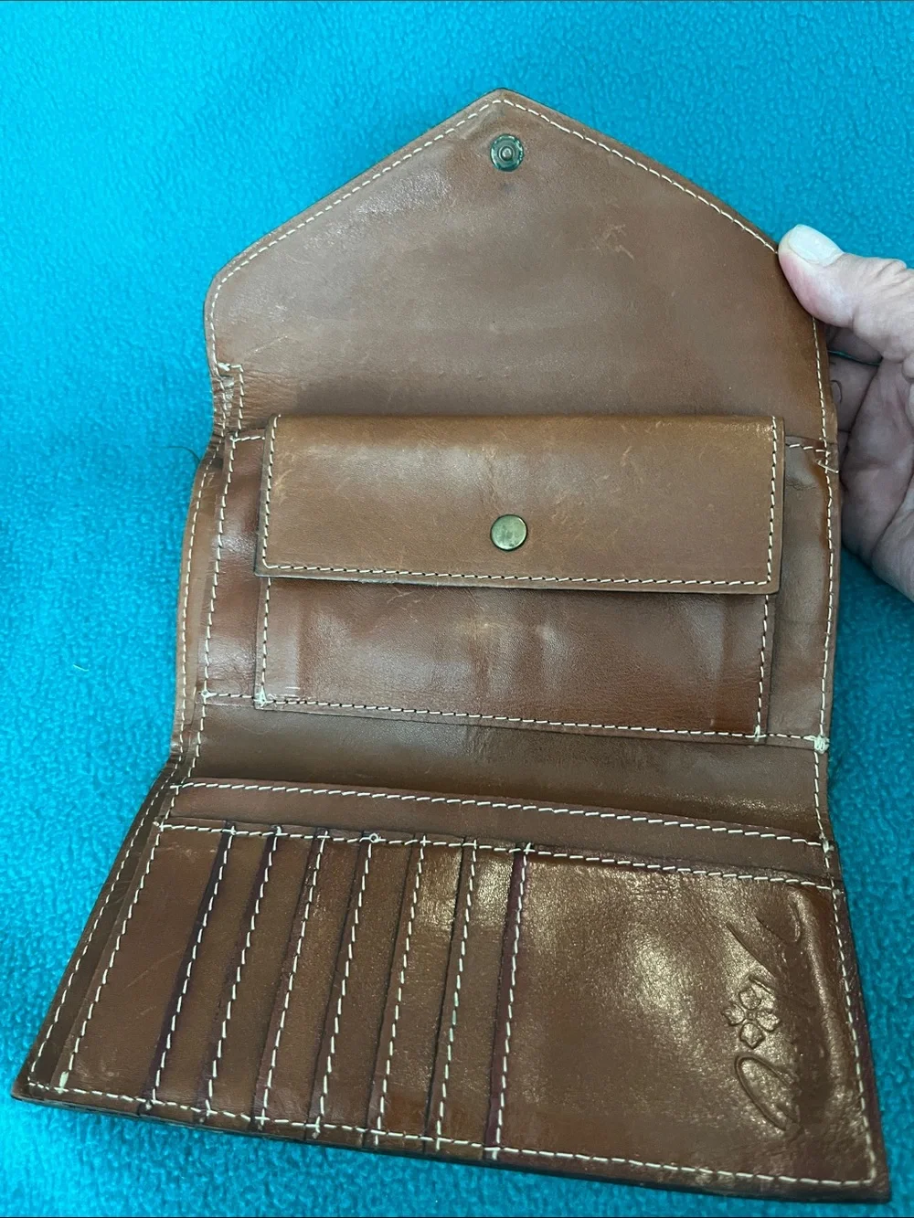 Patricia Nash Golden Brown Envelope-Style Leather Wallet Clutch